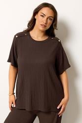 YOURS Plus Size Chocolate Brown Bubble Texture Top | Yours Clothing 3