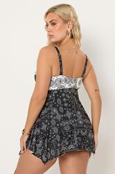YOURS Plus Size Black Bandana Print Hanky Hem Tankini Top | Yours Clothing 6
