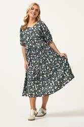 YOURS Plus Size Black Ditsy Floral Tiered Maxi Dress | Yours Clothing 1