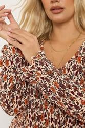 YOURS Plus Size Rust Orange Floral Print Plisse Tunic Top | Yours Clothing 5
