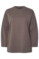 YOURS Curve Mocha Brown Seam Detail Oversized Top