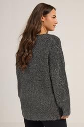 YOURS Plus Size Black Tinsel V-Neck Jumper | Yours Clothing 2