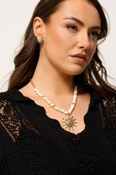 Gold Tone Statement Sun Necklace and Earring Set | Yours Clothing 3