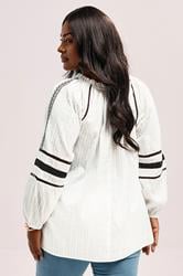 YOURS Plus Size Cream Embroidered Tie Neck Blouse | Yours Clothing 4