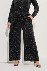 YOURS Plus Size Black Star Velour Wide Leg Trousers | Yours Clothing 3