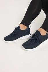 Navy Blue Knitted Trainers In Extra Wide EEE Fit | Yours Clothing 3