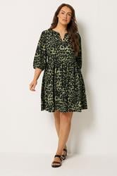 YOURS Plus Size Green Animal Notch Neck Dress | Yours Clothing 1