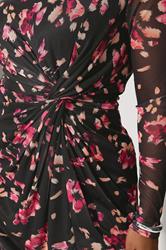 YOURS LONDON Plus Size Black Floral Mesh Side Knot Midi Dress | Yours Clothing 4