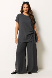 YOURS Plus Size Grey Wide Leg Textured Trousers | Yours Clothing 1