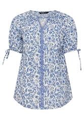 YOURS Curve Blue Floral Contrast Trim Blouse