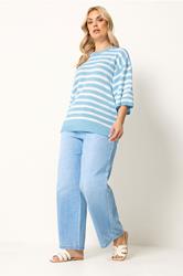 YOURS Plus Size Blue Striped Knitted Jumper | Yours Clothing 1