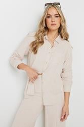 LTS Tall Stone Brown Linen Oversized Long Sleeve Shirt | Long Tall Sally 3