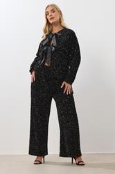 YOURS Plus Size Black Sequin Wide Leg Trousers | Yours Clothing 3