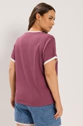 YOURS Plus Size Pink Contrast Trim Ringer T-Shirt | Yours Clothing 2
