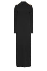 LTS Tall Black Ribbed Shoulder Button Maxi Dress