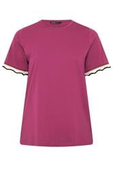 YOURS Curve Dark Pink Metallic Crochet Trim T-Shirt