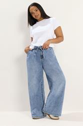 YOURS Plus Size Mid Blue Belted Wide Leg Jeans | Yours Clothing 1