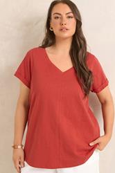 EVANS Plus Size Rust Orange V Neck Cotton T-Shirt | Evans 1