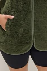 YOURS Plus Size Khaki Green Borg Zip Pocket Gilet | Yours Clothing 7