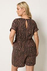 YOURS Curve Chocolate Brown Zebra Print Cotton Playsuit | Yours Clothing 2