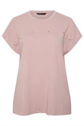 YOURS Curve Light Pink Stud Grown-On Sleeve T-Shirt