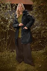YOURS Plus Size Black Faux Fur Trim Plush Parka Jacket | Yours Clothing 2