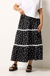 YOURS Plus Size Black Polka Dot Contrast Swirl Maxi Skirt | Yours Clothing 3