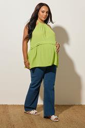 BUMP IT UP MATERNITY Plus Size Chartreuse Green Crinkle Halter Neck Top | Yours  4