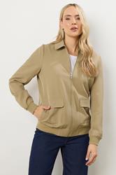 LTS Tall Stone Brown Pocket Bomber Jacket | Long Tall Sally 3