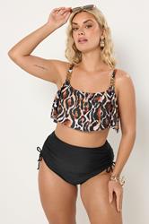 YOURS Plus Size Brown Leopard Print Frill Bikini Top | Yours Clothing 1