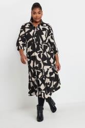 YOURS Plus Size Black & White Abstract Print Shirt Dress | Yours Clothing 2