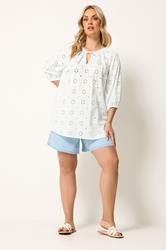 YOURS Curve White Floral Broderie Anglaise Top | Yours Clothing 1