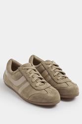 Taupe Brown Low Retro Stripe Trainers In Extra Wide EEE Fit