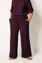 YOURS Plus Size Burgundy Red Bubble Texture Wide Leg Trousers | Yours Clothing 3