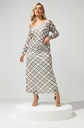 YOURS LONDON Curve Ivory White & Brown Check Maxi Skirt | Yours Clothing 1