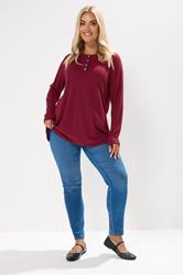 YOURS Plus Size Burgundy Red Henley Swing Top | Yours Clothing 1