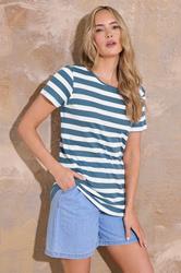 LTS Tall Blue Short Sleeve Striped Top | Long Tall Sally 1