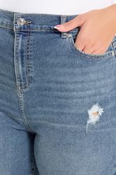 YOURS Plus Size Mid Blue Distressed Boyfriend Jeans | Yours Clothing 4