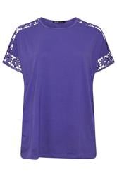 YOURS Curve Purple Crochet Sleeve T-Shirt