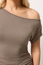 LTS Tall Women's Mocha Brown Off Shoulder Ruched Top | Long Tall Sally 5