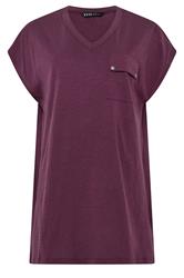 YOURS Curve Purple Stud Pocket T-Shirt
