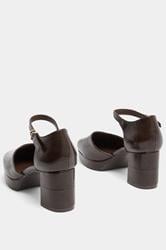 Brown Croc Faux Leather Platform Block Heels In Extra Wide EEE Fit | Yours Clothing 3