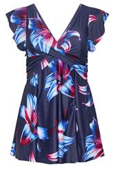 YOURS Curve Navy Blue Floral Print Swimdress