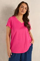 EVANS Plus Size Hot Pink Cotton T-Shirt | Evans 3