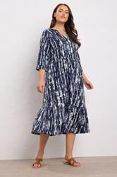 EVANS Plus Size Navy Blue Tie Dye Cotton Dress | Evans 4