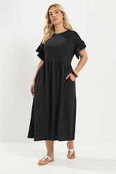 YOURS Plus Size Black Cotton Frill Sleeve Maxi Dress | Yours Clothing 1