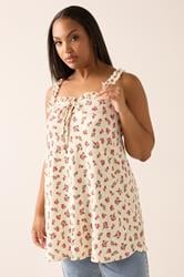 YOURS Plus Size Yellow Ditsy Floral Tie Neck Frill Cami Top | Yours Clothing 2