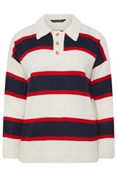LIMITED COLLECTION Plus Size White Stripe Rugby Collar Knitted Jumper | Yours Clothing 5