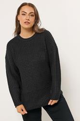 YOURS Plus Size Black Waffle Knit Jumper | Yours Clothing 3