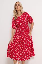 YOURS Plus Size Red Daisy Tiered Midi Dress | Yours Clothing 1